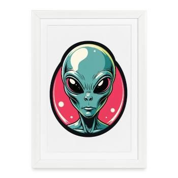Neon Alien Head Portrait - Framed poster (27 × 37 cm) - white - Front