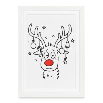 Renne au nez rouge Rudolf Christmas - Affiche encadrée (27 × 37 cm) - blanc - Devant