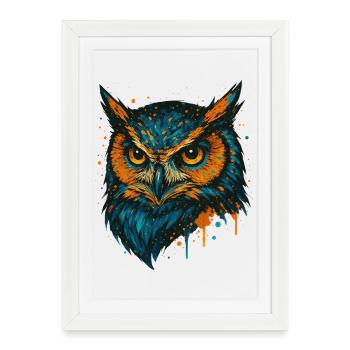 Art éclaboussuré de tête de hibou colorée - Affiche encadrée (27 × 37 cm) - blanc - Devant