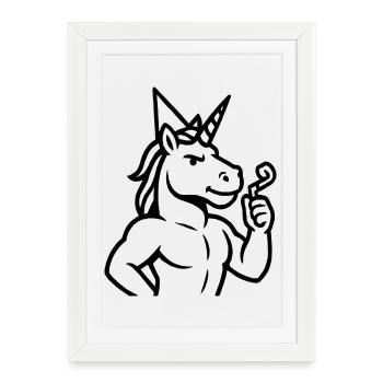 Contour noir de la mascotte licorne minimaliste - Affiche encadrée (27 × 37 cm) - blanc - Devant