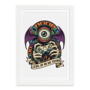 Level Up Eye Monster Controller - Framed poster (27 × 37 cm) - white - Front