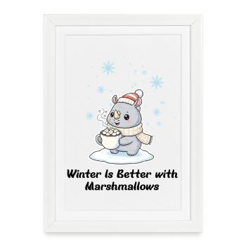 Winter Rhino - Marshmallows & Cocoa Gift - Framed poster (27 × 37 cm) - white - Front