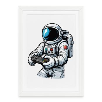 Astronaut with game controller - Framed poster (27 × 37 cm) - white - Front