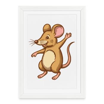 Cute mouse dancing jumps happy funny happy - Framed poster (27 × 37 cm) - white - Front
