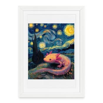 Nuit étoilée de l’Axolotl Van Gogh - Affiche encadrée (27 × 37 cm) - blanc - Devant
