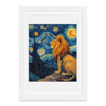 Lion Van Gogh - Affiche encadrée (27 × 37 cm) - blanc - Devant