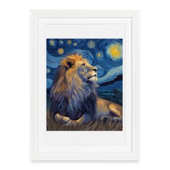 Lion Van Gogh - Affiche encadrée (27 × 37 cm) - blanc - Devant