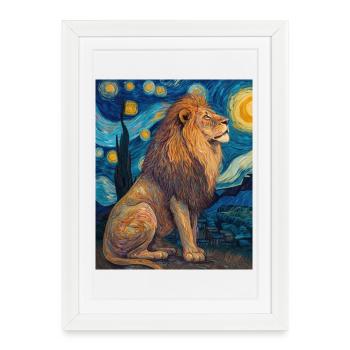 Lion Van Gogh - Affiche encadrée (27 × 37 cm) - blanc - Devant