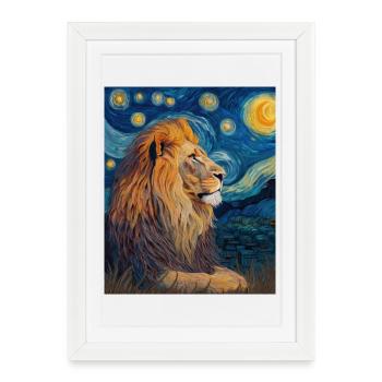 Lion Van Gogh - Affiche encadrée (27 × 37 cm) - blanc - Devant