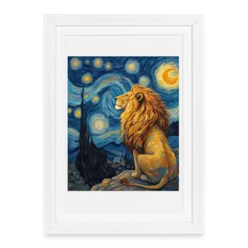 Lion Van Gogh - Affiche encadrée (27 × 37 cm) - blanc - Devant