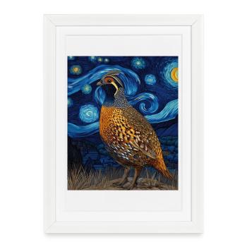 Quail Van Gogh - Framed poster (27 × 37 cm) - white - Front