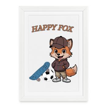 Renard heureux - Affiche encadrée (27 × 37 cm) - blanc - Devant