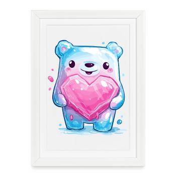 Ourson câlin avec cristal de cœur - Affiche encadrée (27 × 37 cm) - blanc - Devant