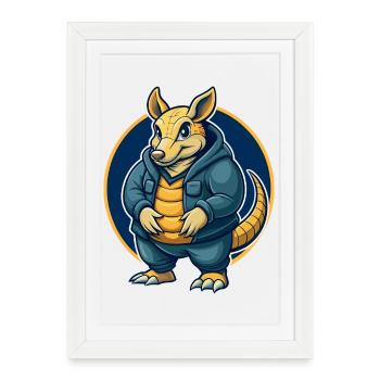 Armadillo Kawaii Mascotte Cartoon Clipart Logo Badge - Affiche encadrée (27 × 37 cm) - blanc - Devant