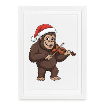 Bigfoot Sasquatch de Noël jouant du violon - Affiche encadrée (27 × 37 cm) - blanc - Devant