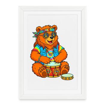 Hippie Bear - Affiche encadrée (27 × 37 cm) - blanc - Devant