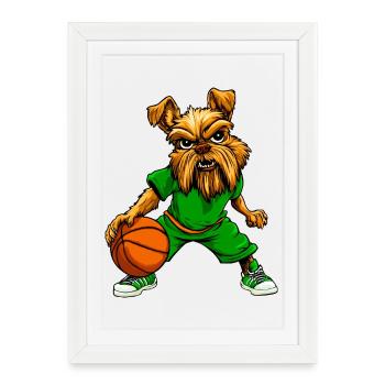 Basket-ball Yorkie Terrier - Affiche encadrée (27 × 37 cm) - blanc - Devant