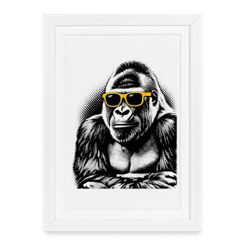 Gorilla Halftone Neon Yellow Sunglasses - Framed poster (27 × 37 cm) - white - Front