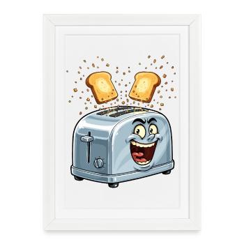Cheerful toaster with jumping toast - Framed poster (27 × 37 cm) - white - Front