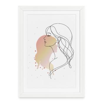 Illustration d’illustration au trait de portrait féminin - Affiche encadrée (27 × 37 cm) - blanc - Devant