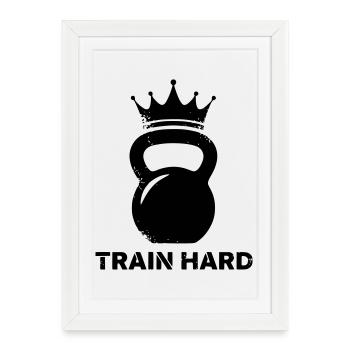 Kettlebell Krone Train Hard - Affiche encadrée (27 × 37 cm) - blanc - Devant