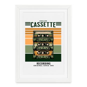 T-shirt cassette de musique rétro vintage - Affiche encadrée (27 × 37 cm) - blanc - Devant