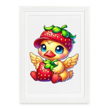 Fruit de dessin animé canard à la fraise mignonne - Affiche encadrée (27 × 37 cm) - blanc - Devant