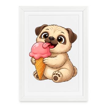 Dessin animé de chien mignon avec de la glace - Affiche encadrée (27 × 37 cm) - blanc - Devant