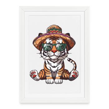 Sombrero drôle de Tiger Comic - Affiche encadrée (27 × 37 cm) - blanc - Devant