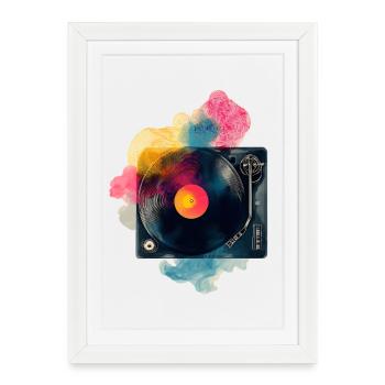 Design de platine vinyle en vinyle à splash couleur - Affiche encadrée (27 × 37 cm) - blanc - Devant