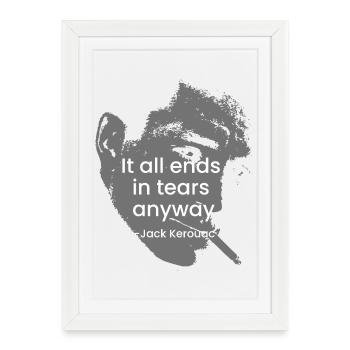 Tee de la citation en goutte d’eau de Kerouac Noir - Affiche encadrée (27 × 37 cm) - blanc - Devant
