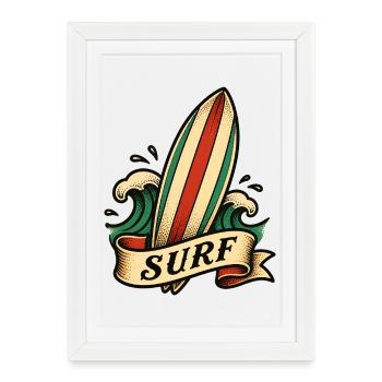 Surf Surf Art Surf Surf Retro Surf Surf - Affiche encadrée (27 × 37 cm) - blanc - Devant