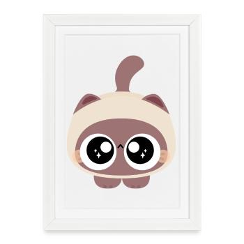 Chat Chibi aux yeux étincelants - Affiche encadrée (27 × 37 cm) - blanc - Devant