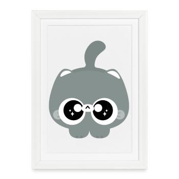 Glassy Eyed Grey Cat - Framed poster (27 × 37 cm) - white - Front