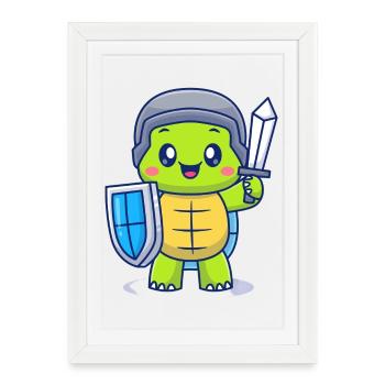 Brave Chevalier Tortue - Affiche encadrée (27 × 37 cm) - blanc - Devant