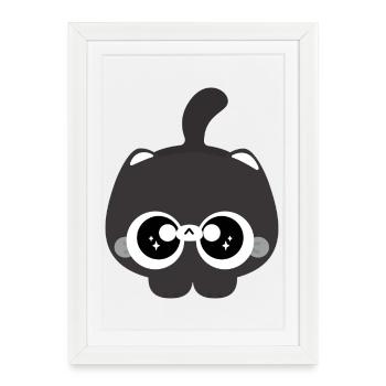 Midnight Kawaii Cat avec des lunettes - Affiche encadrée (27 × 37 cm) - blanc - Devant