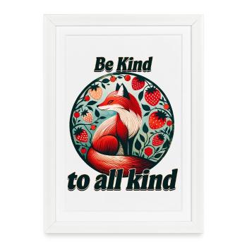 Be Kind Fox in Strawberry Circle - Framed poster (27 × 37 cm) - white - Front