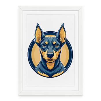 Clipart de dessin animé mascotte allemande Pinscher Dog Kawaii - Affiche encadrée (27 × 37 cm) - blanc - Devant