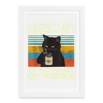 Vintage Cat Morning People Rétro - Affiche encadrée (27 × 37 cm) - blanc - Devant