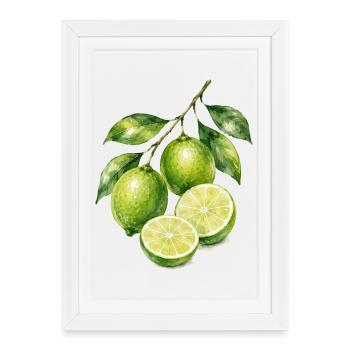 Fraîcheur aquarelle au citron vert - Affiche encadrée (27 × 37 cm) - blanc - Devant