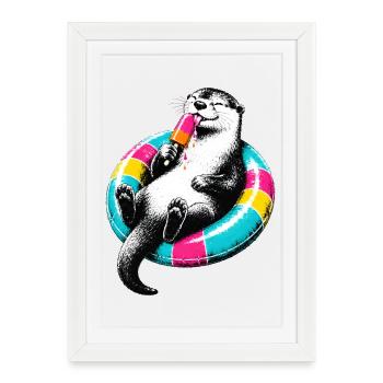 Otter mit Eis im Stencil Style - Framed poster (27 × 37 cm) - white - Front