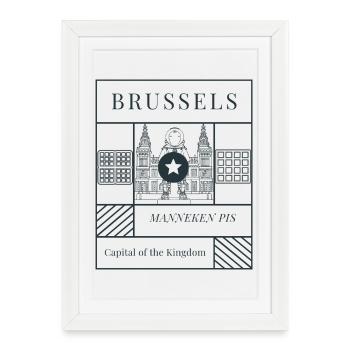 Scène de Manneken Pis de Bruxelles - Affiche encadrée (27 × 37 cm) - blanc - Devant