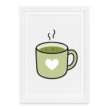 Kawaii Matcha Tea Heart Mug - Framed poster (27 × 37 cm) - white - Front