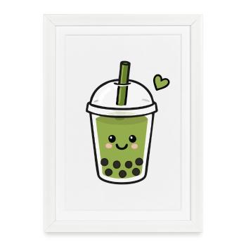 Cute Kawaii Matcha Boba Tea - Framed poster (27 × 37 cm) - white - Front