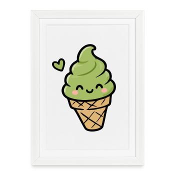Cornet de glace Kawaii Matcha - Affiche encadrée (27 × 37 cm) - blanc - Devant