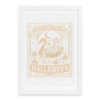 Juste en attente du flamant squelette d’Halloween - Affiche encadrée (27 × 37 cm) - blanc - Devant