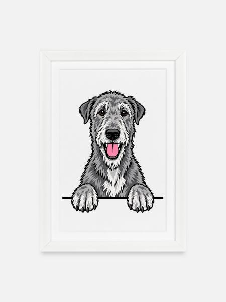 Irischer Wolfshund - Gerahmtes Poster (27 × 37 cm) - Weiß