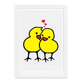 chicks in love (c) - Affiche encadrée (27 × 37 cm) - blanc - Devant