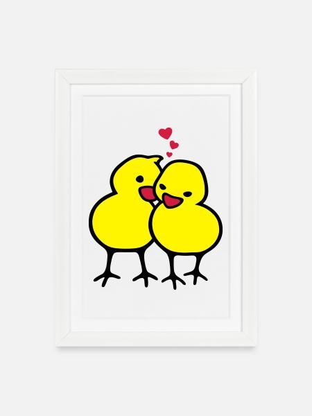 chicks in love (c) - Framed poster (27 × 37 cm) - white