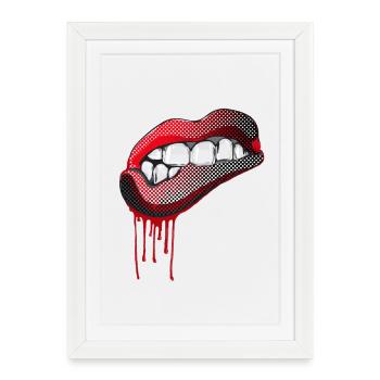 bouche lèvres pop dents rock bande dessinée swag gang hipster - Affiche encadrée (27 × 37 cm) - blanc - Devant